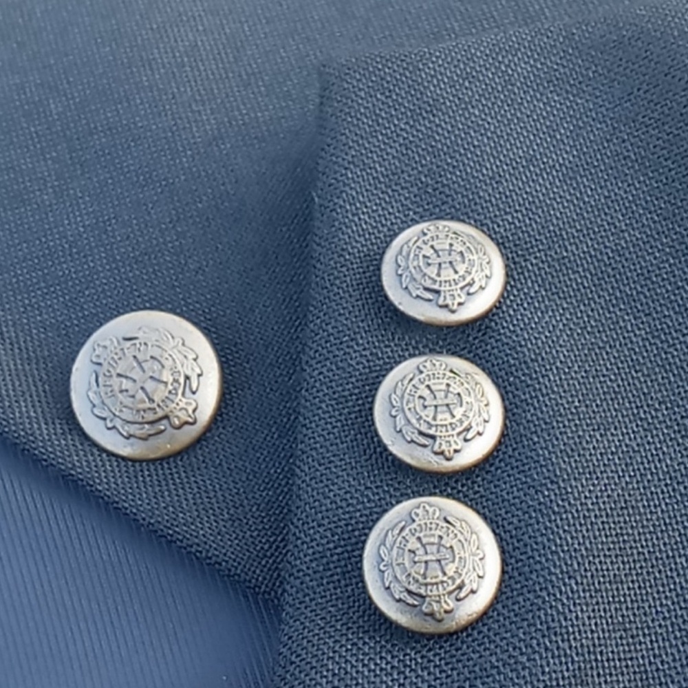 Vintage Black Wool Blend Blazer Men's 44R Brass Buttons Formal Wool Sport Coat - Picture 2 of 12